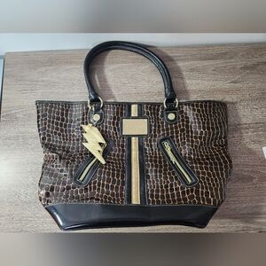 Betsey Johnson Betseyville Black & Gold Croc Tote Bag